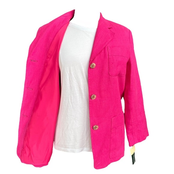 Vintage Harve' Benard Women's Pink 100% Linen with Front Pocket Jacket Size: 14 - Picture 4 of 13